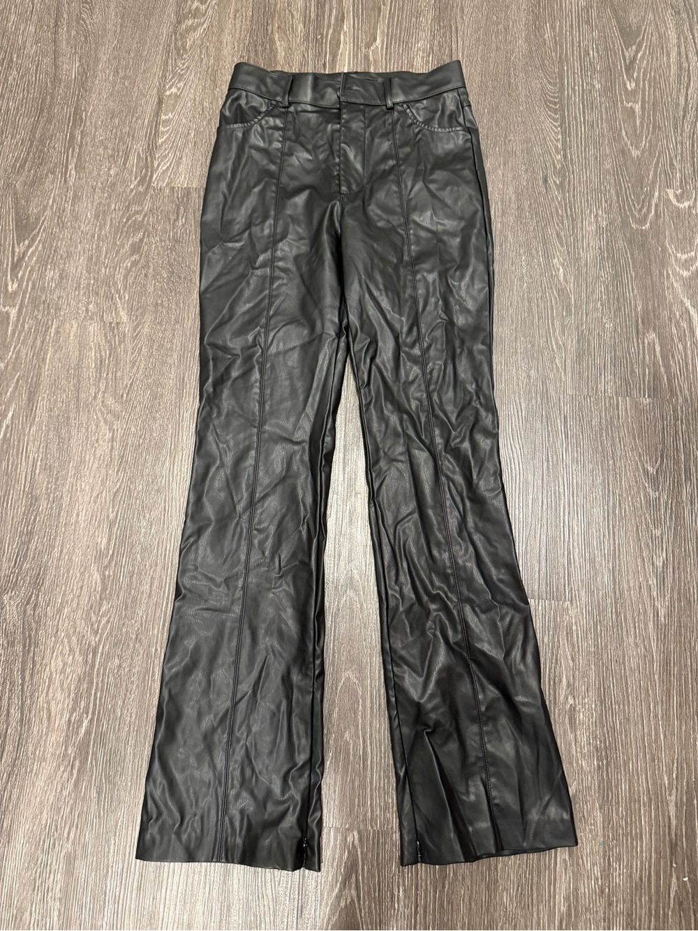 Zara Black Faux Leather Boot-Cut Flare Pants